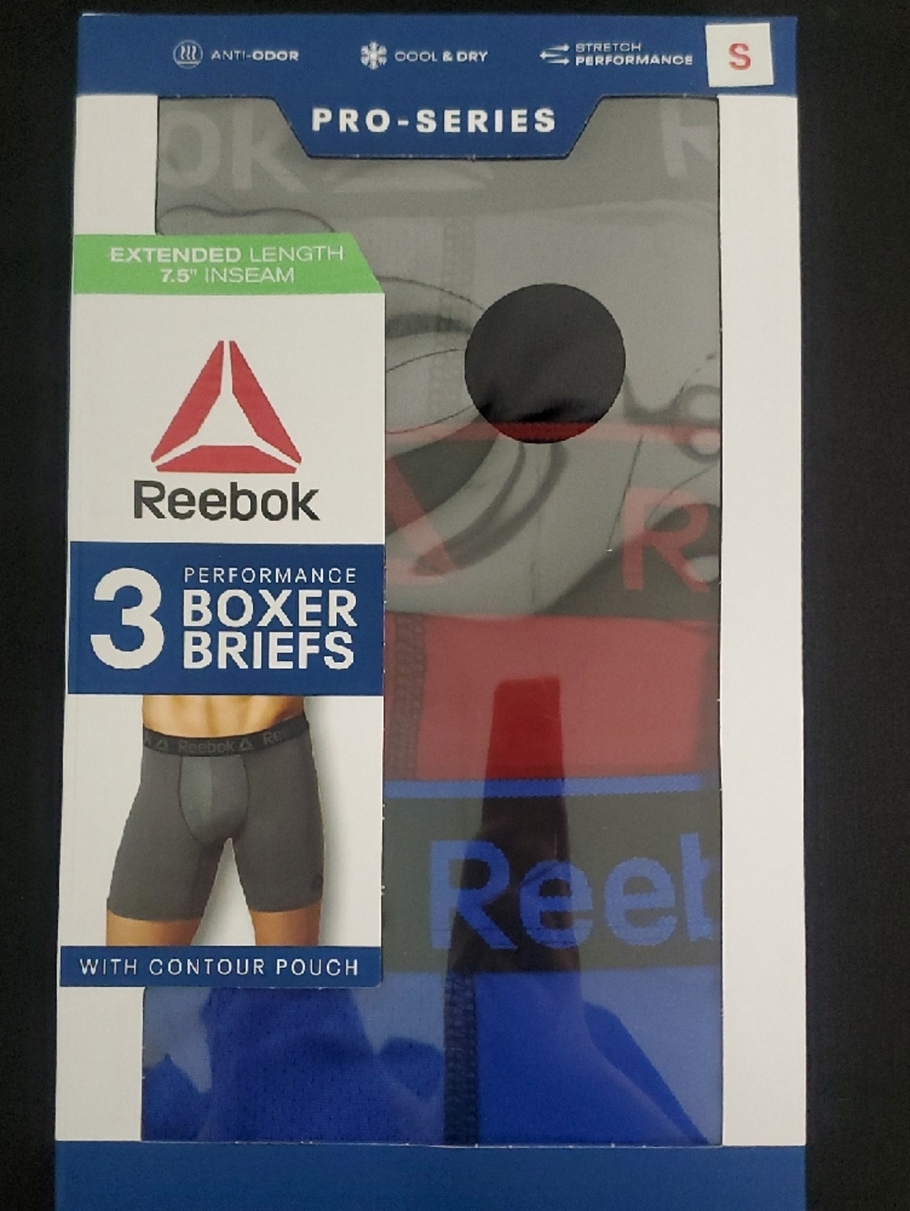 Reebok 3-Pack Performance Boxer Briefs in Gray, Red, and Blue